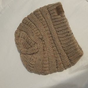 Tan knitted CC winter beanie